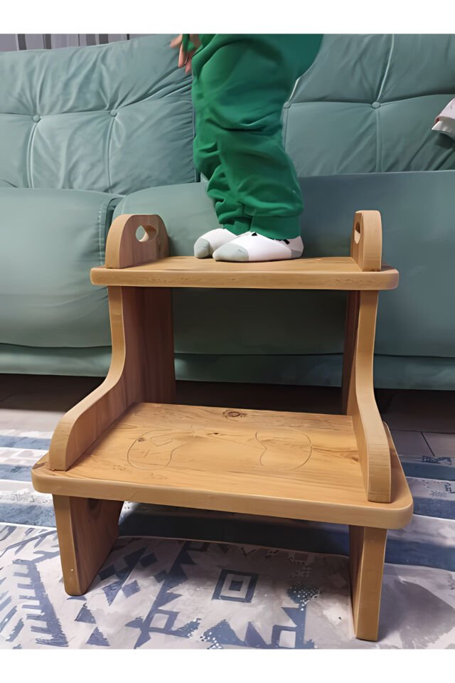 Ahşap Basamak Tabure Çocuk Banyo Wc Lavabo Merdiven Yükseltici Eğitici Kaymaz Montessori