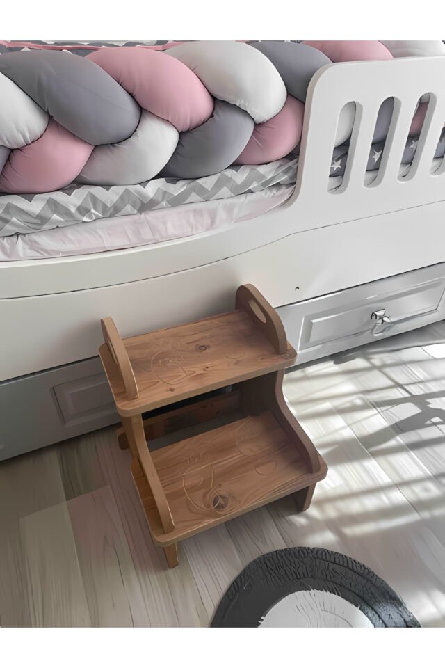 Ahşap Basamak Tabure Çocuk Banyo Wc Lavabo Merdiven Yükseltici Eğitici Kaymaz Montessori