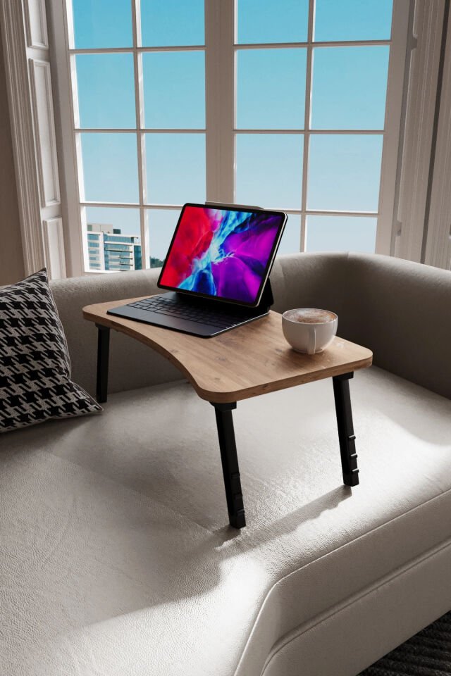 Laptop Sehpası Seyyar Kahvaltı Masası Katlanır Çalışma Sehpası Atlantik Çam